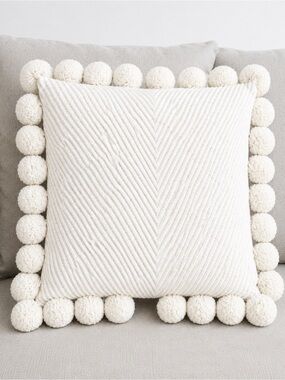 Zara Cream Accent Pillow with Pom Poms